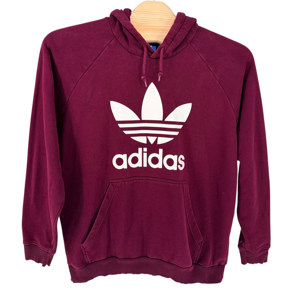 Y2K Adidas Originals Hoodie 2XL Maroon Trefoil Logo Pullover Raglan Mens